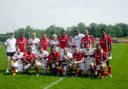 GOOD SPORTS: Bromsgrove's 7s side with their opponents from the British Army.