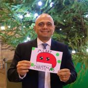 Sajid Javid MP with the winning Christmas card.