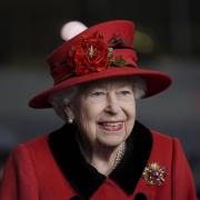 Queen Elizabeth II during a visit to HMS Queen Elizabeth at HM Naval Base, Portsmouth, ahead of the ship's maiden deployment on  22/5/2021.