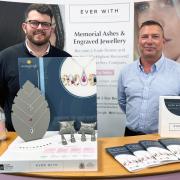Matthew Brook (left), head of memorialisation at Westerleigh Group, and Jonathan Burton director at EverWith, showing some of the memorial jewellery.
