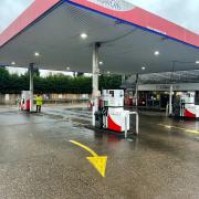 Empty forecourt following the road closure
