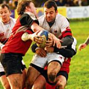 TIGHT GRIP: Bromsgrove try and hold onto the ball in Saturday's clash.