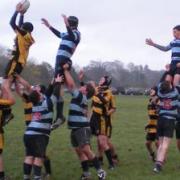 Luke Topping wins the line out for Droitwich.
