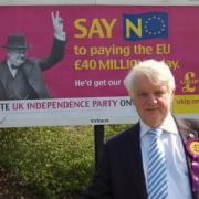 UKIP MEP Mike Nattrass with the election billboard.