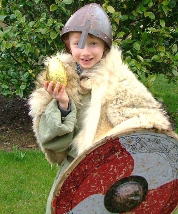 Open air museum: Peter Caffrey, six, prepares for a Viking invasion at Avoncroft Museum this Easter. Ref:s