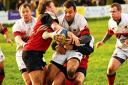 TIGHT GRIP: Bromsgrove try and hold onto the ball in Saturday's clash.