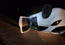 LUCKY: This Vauxhall Corsa driver had a lucky escape when their car flipped on a country road near Droitwich last night