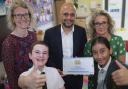 Back l-r - Anna Smee, managing director of Thrive; Sajid Javid MP; Hagley Primary School headteacher Vanessa Payne; and two of Hagley’s young Thrive Ambassadors, front, Finley Hill (left) and Deya Sander (right).