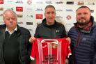 Joint Chairman Jim Cockerton and Chris Wright welcoming Mike Ford to Evesham United FC.