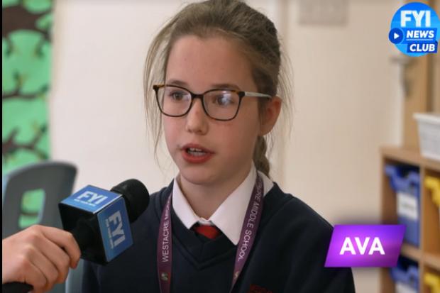 Ava Grant, Westacre Middle School pupil, appears on Sky TV