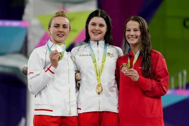 Bromsgrove Advertiser: England’s Andrea Spendolini Sirieix (centre) with her Gold Medal, England’s Lois Toulson with her Silver Medal (left) and Canada’s Caeli McKay with her Bronze Medal after the Women’s 10m Platform Final at Sandwell Aquatics Centre on day seven of the 2022 Commonwealth Games. Credit: PA