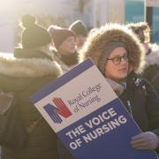 Members of the Royal College of Nursing (RCN) on the picket line outside Leeds General Infirmary as nurses in England, Wales and Northern Ireland take industrial action over pay.