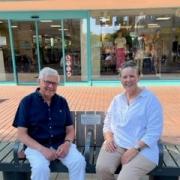 Roger Westbury, current chairman of Bromsgrove International Link, and Gabi Koenemann from the office of the Mayor of Gronau sitting on the new bench.