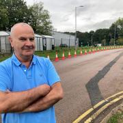 STAND: Charles Sterling of Sterling Power Products says Amazon has no right to cone off vast swathes of Hampton Lovett industrial estate and especially not legitimate parking spaces designed for everyone