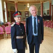Roy Starkey was presented his medal by the Lord Lieutenant of Worcestershire Beatrice Grant