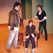 Members of the cast of Curtain up on Murder in rehearsal at the Norbury Theatre. Ref: s